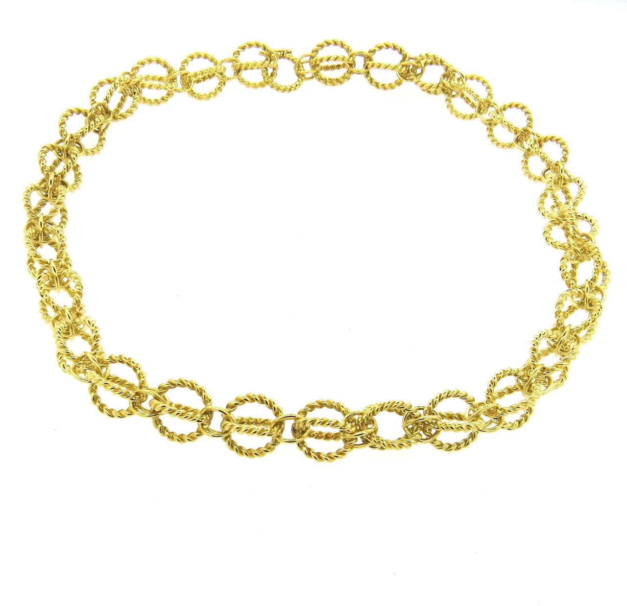 An 18k yellow gold necklace of twisted gold wires to form a rope design.  Crafted by Jean Schlumberger Studios for Tiffany & Co, the necklace is 18