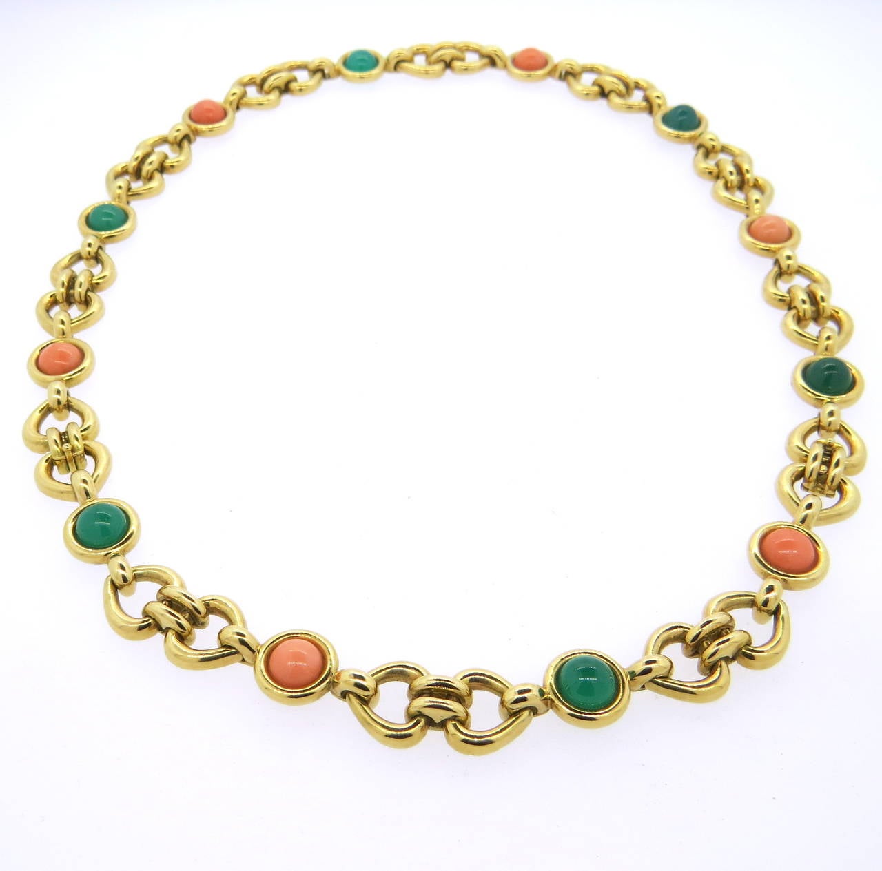 1970s Van Cleef & Arpels Convertible Coral Chrysoprase Bracelet Necklace Suite 1