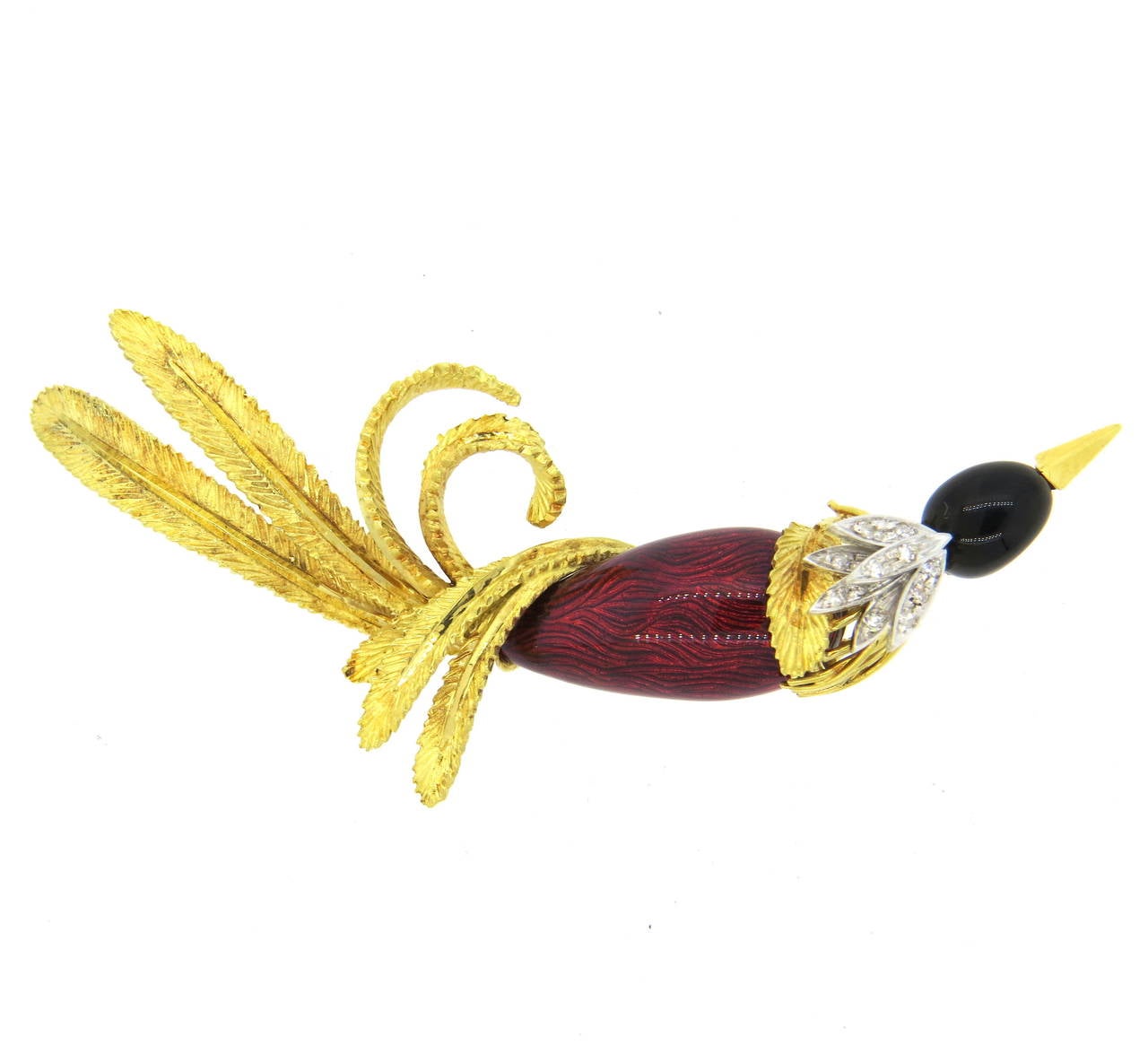 Women's Orletto Italy Enamel Diamond Gold Bird Brooch Pin
