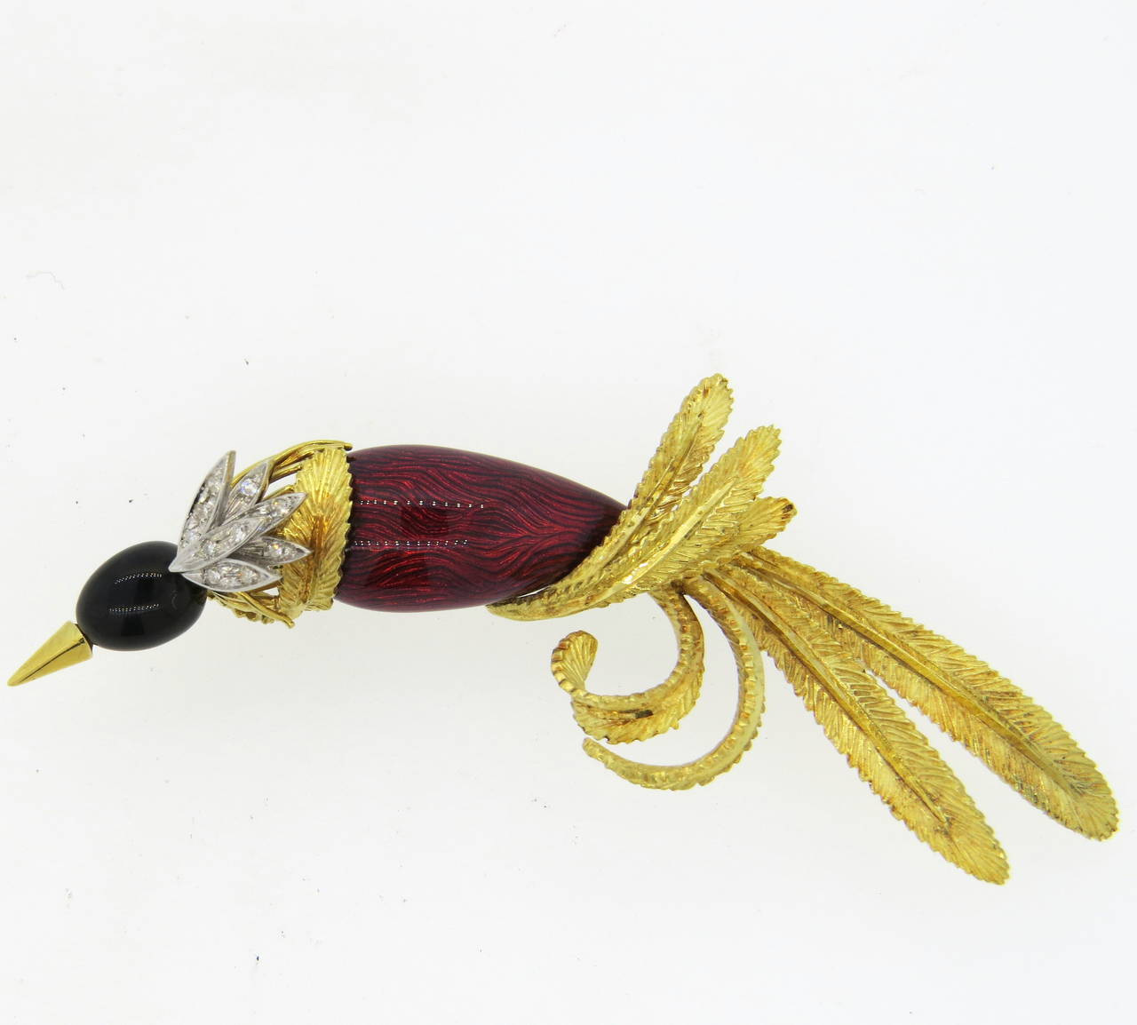Orletto Italy Enamel Diamond Gold Bird Brooch Pin 1