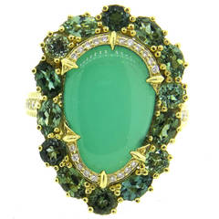 Judith Ripka Green Chalcedony Gemstone Diamond Cocktail Ring