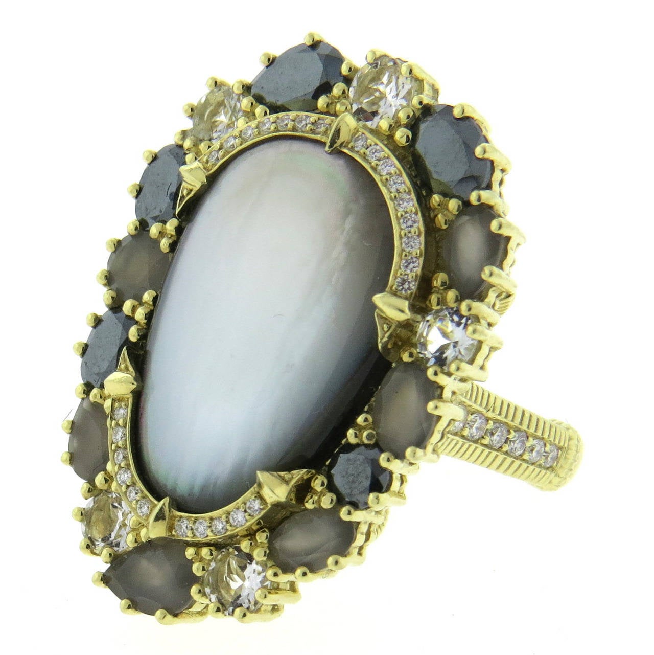 Judith Ripka Gold Mother-of-Pearl Diamond Moonstone Quartz Ring
