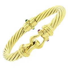 David Yurman Emerald Ruby Gold Cable Buckle Bangle Bracelet