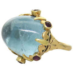 Vintage European Huge Topaz Sapphire Cocktail Ring