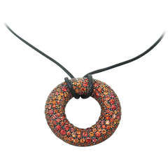 Modern Orange Sapphire Pendant Cord Necklace