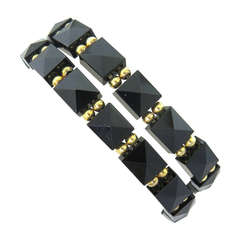 Antique Victorian Gold Black Onyx Bracelet Set