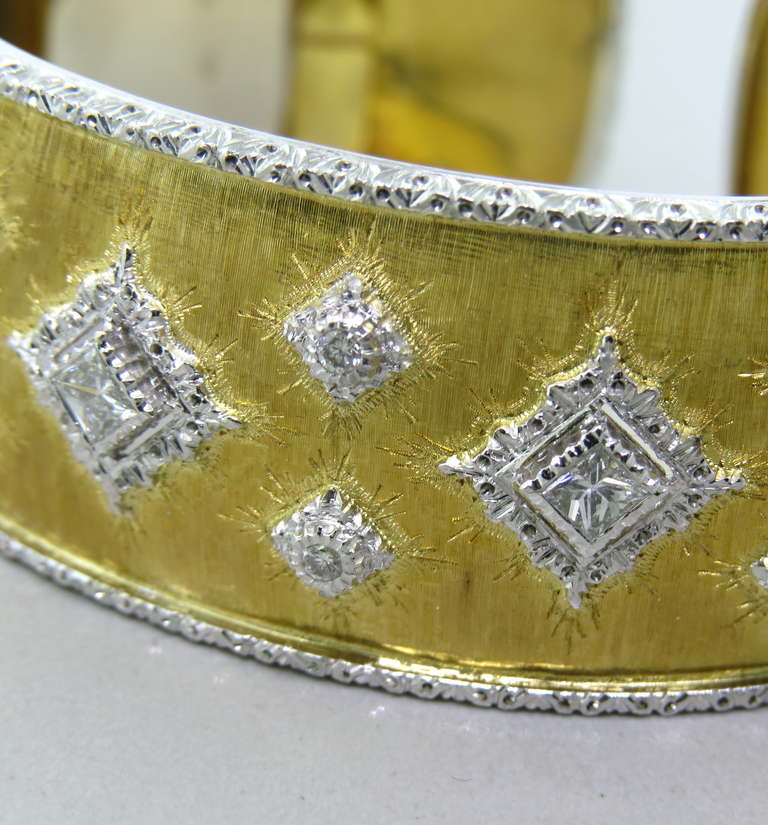 Buccellati Gold Diamond Cuff Bracelet In Excellent Condition In Lambertville, NJ