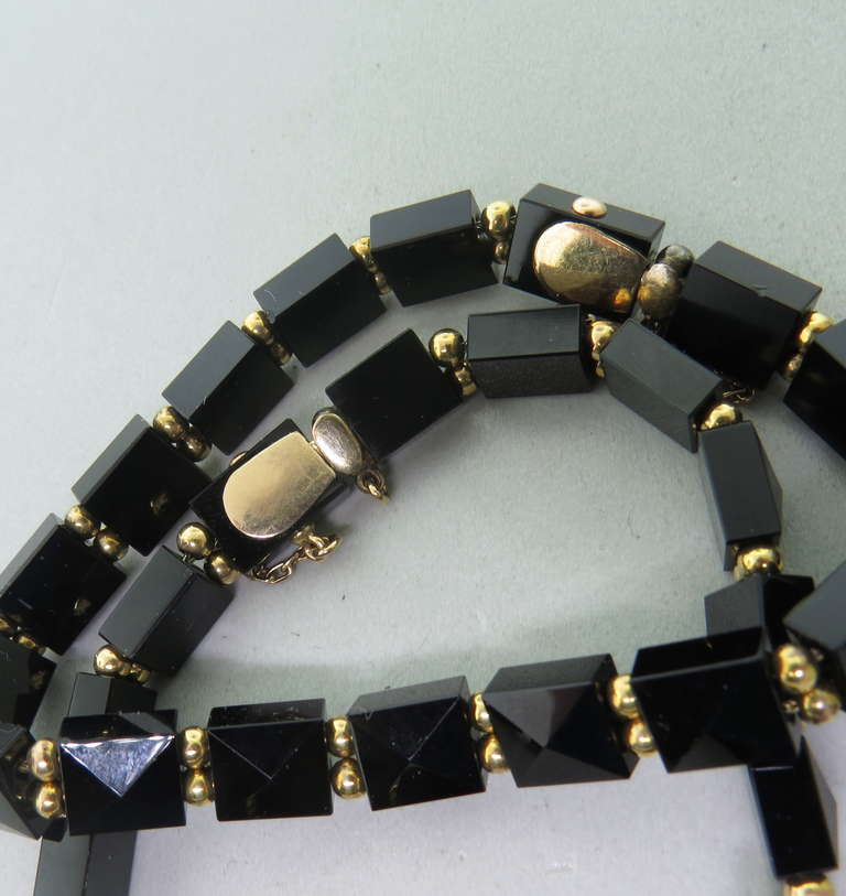 Antique Victorian Gold Black Onyx Bracelet Set In Excellent Condition In Lambertville, NJ