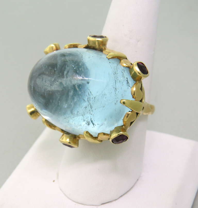 European Huge Topaz Sapphire Cocktail Ring