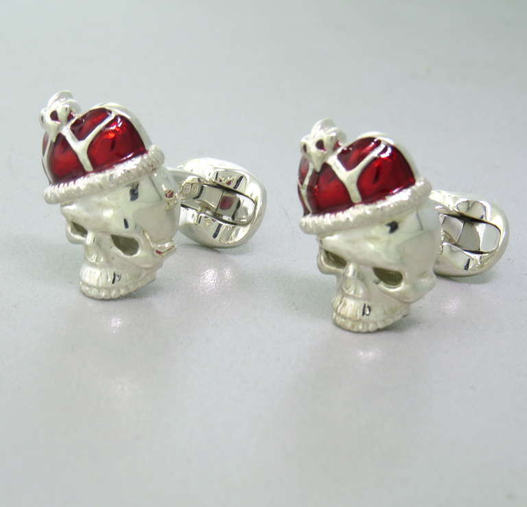 Deakin & Francis Sterling Silver Enamel Crown Skull Cufflinks