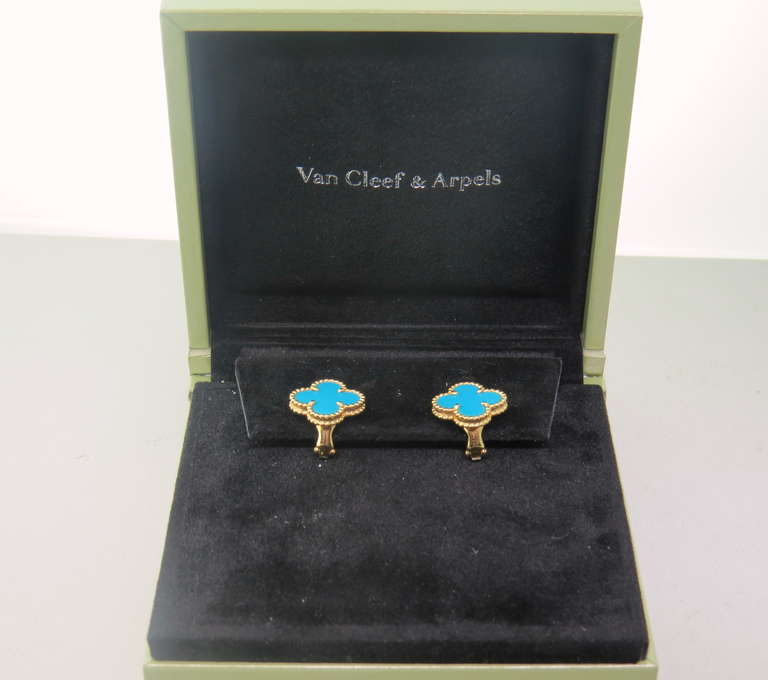 Van Cleef Arpels Alhambra Türkis Gold Ohrringe 1