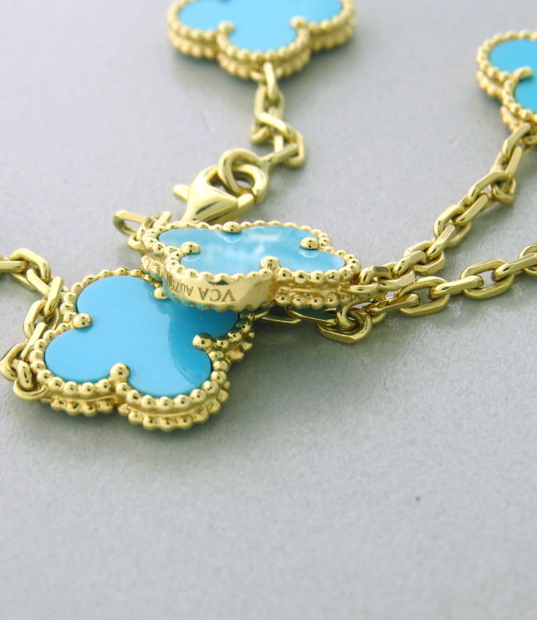 Van Cleef Arpels Alhambra Halskette aus Gold mit Türkis-Motiv 20 im Zustand „Hervorragend“ in Lambertville, NJ
