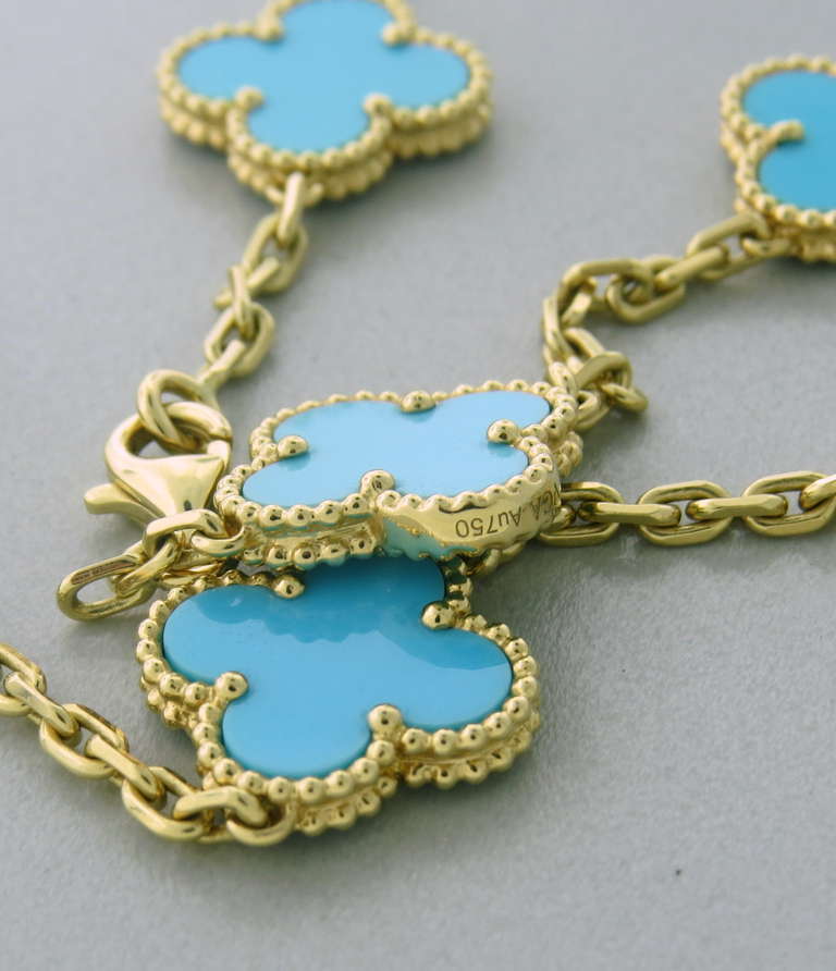 Van Cleef Arpels Alhambra Halskette aus Gold mit Türkis-Motiv 20 Damen