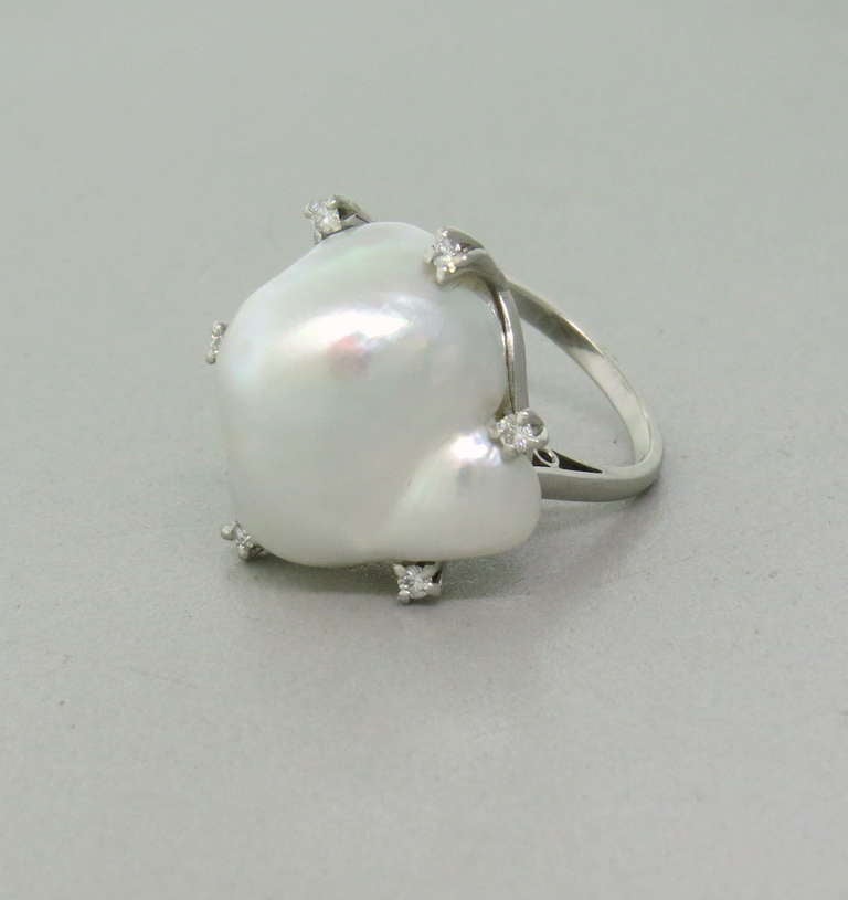 Pearl diamond platinum ring