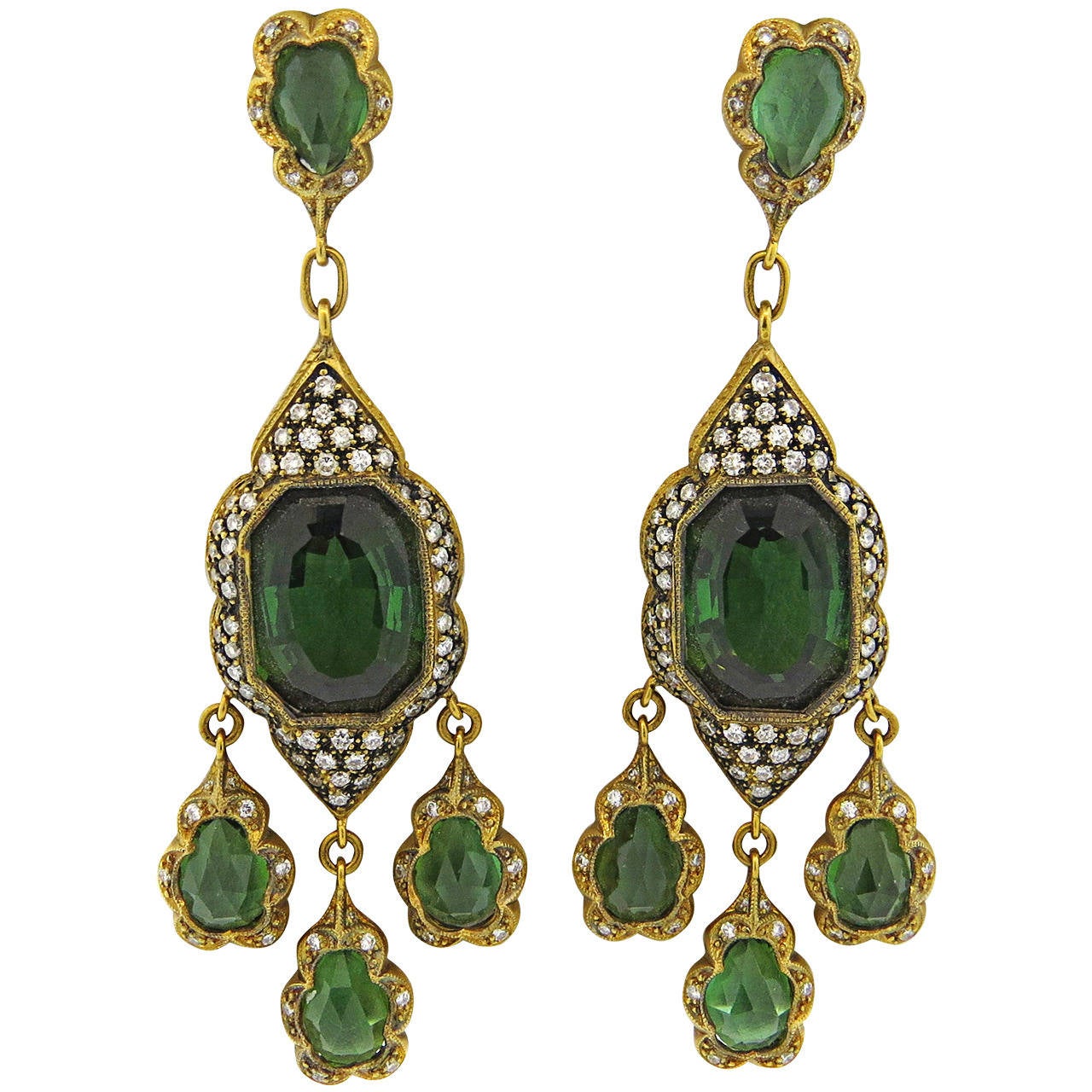 Green Tourmaline Diamond Halo Earrings For At 1stdibs Impressive Cathy Waterman Green Tourmaline Diamond Gold Chandelier Earrings