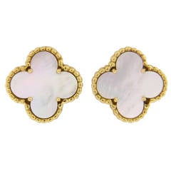 Van Cleef & Arpels Vintage Alhambra Mother of Pearl Gold Clover Earrings