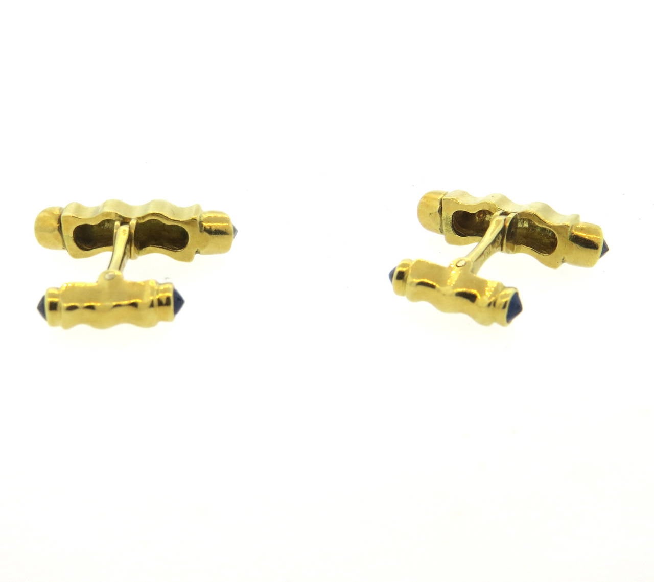 Large Sapphire Gold Cufflinks In Excellent Condition For Sale In Lambertville, NJ