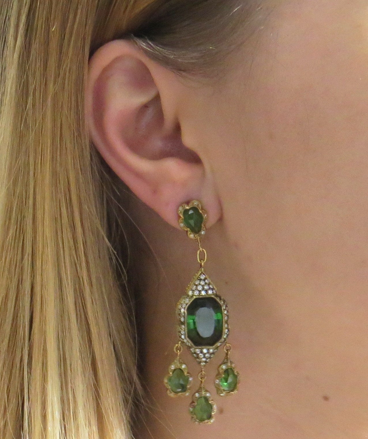 green chandelier earrings
