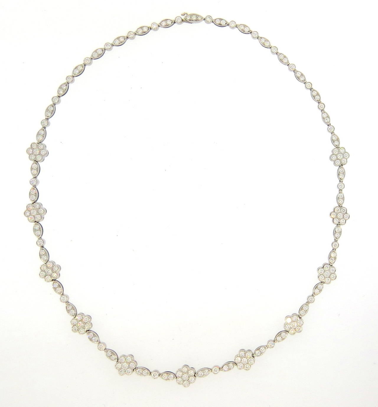 Tiffany & Co platinum necklace, from delicate Blossom collection, featuring 5.45 carats in diamonds. Necklace i 16