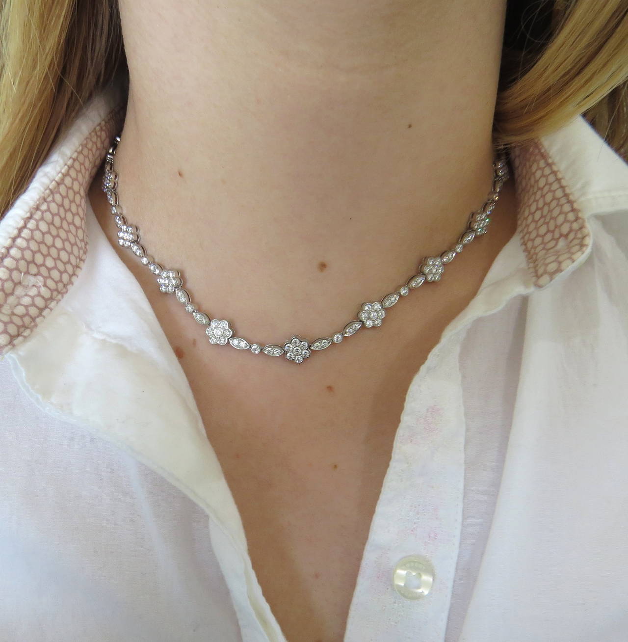 Gorgeous Tiffany & Co. 5.45 Carats Diamond Platinum Blossom Necklace 2