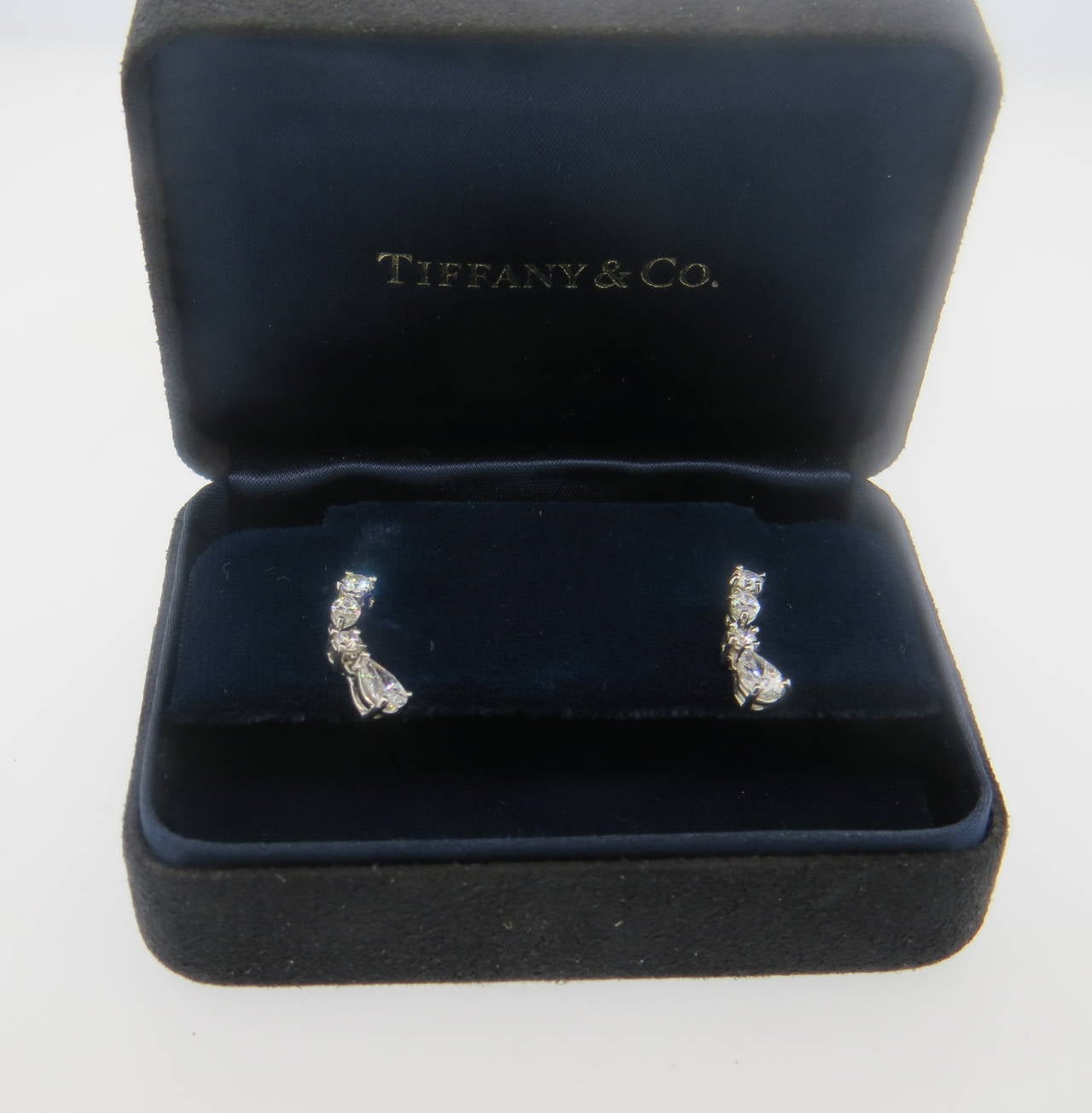 Tiffany & Co. Diamond Platinum Drop Earrings In Excellent Condition In Lambertville, NJ