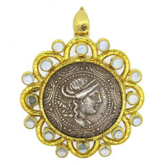 Elizabeth Locke Moonstone Gold Coin Brooch Pin Pendant