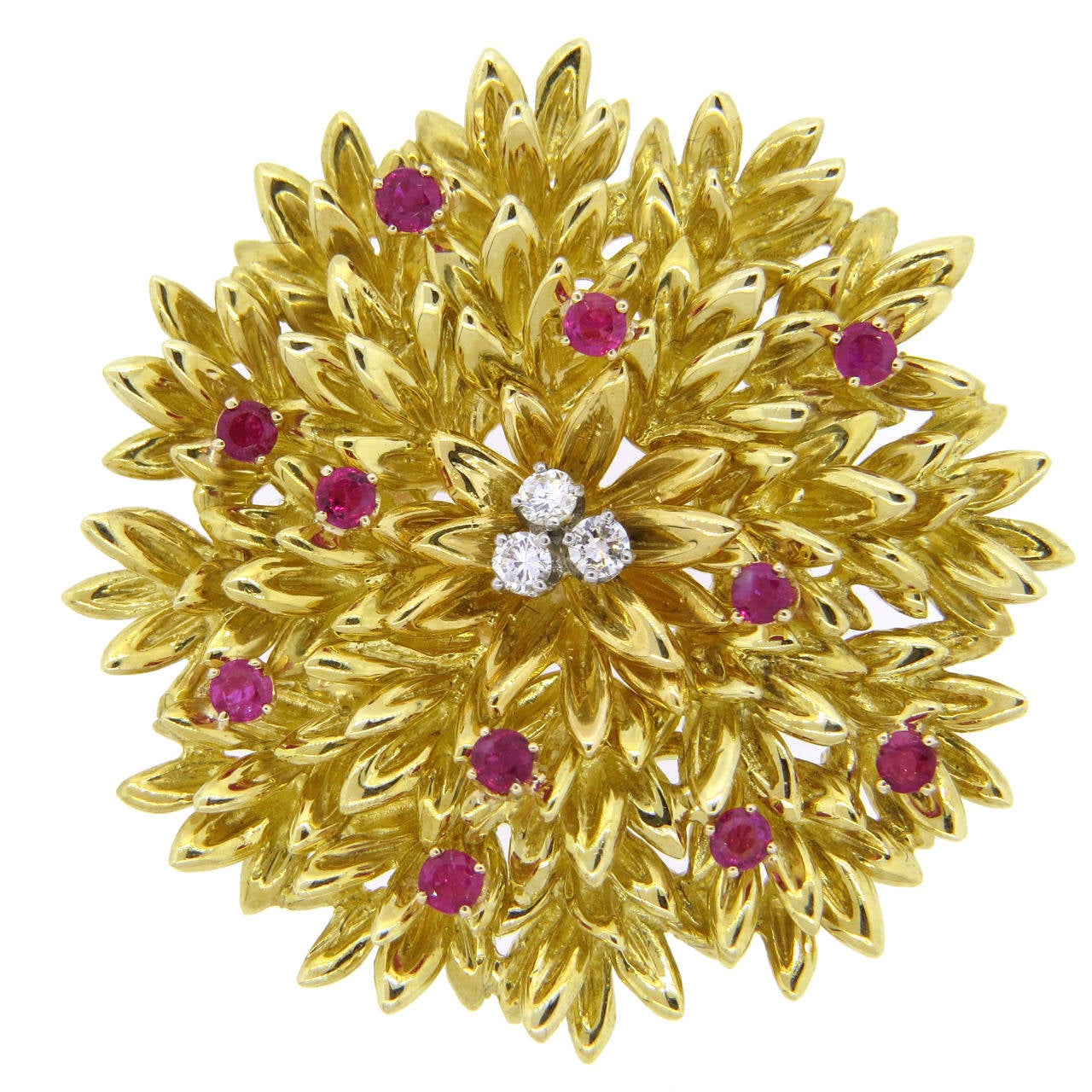 1960s Tiffany & Co. Ruby Diamond Gold Brooch Pin