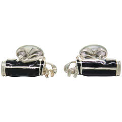 Deakin & Francis Sterling Silver Black Enamel Golf Bag Cufflinks