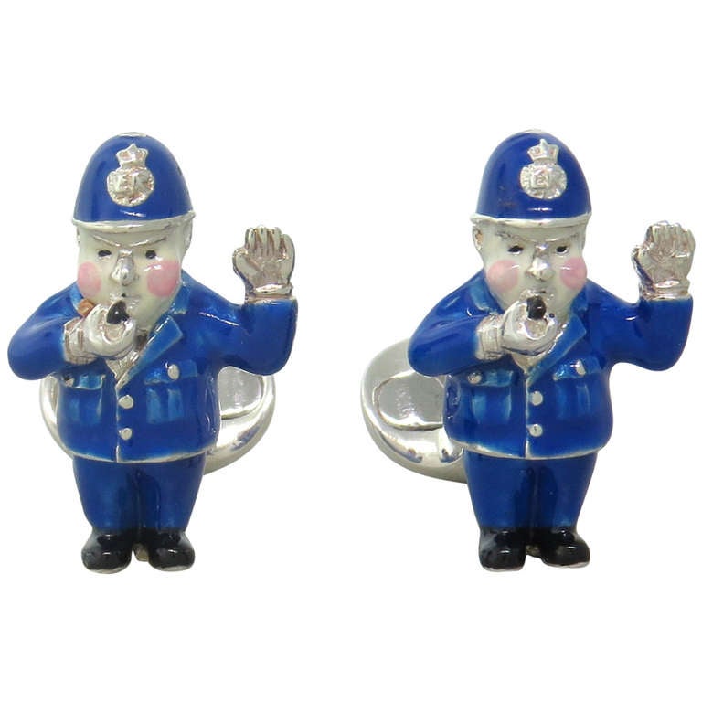 Deakin & Francis Enamel Sterling Silver Policeman Cufflinks For Sale