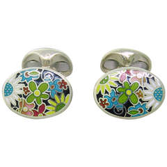 Deakin & Francis Enamel Sterling SIlver Spring Colors Cufflinks