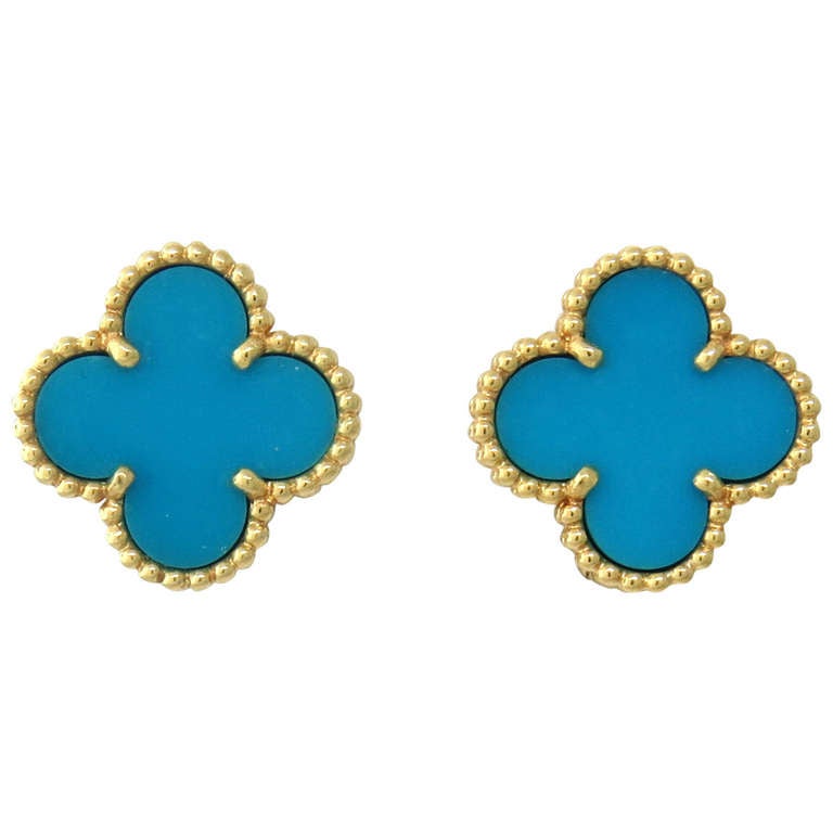 Van Cleef Arpels Alhambra Türkis Gold Ohrringe