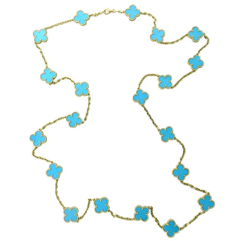 Van Cleef Arpels Alhambra Halskette aus Gold mit Türkis-Motiv 20