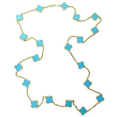 Van Cleef Arpels Alhambra 20 Motif Turquoise Gold Necklace