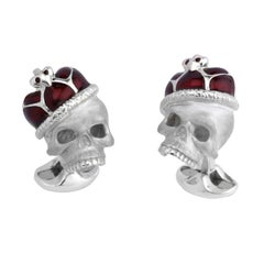 Deakin & Francis Sterling Silver Enamel Crown Skull Cufflinks