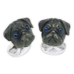Deakin & Francis Sterling Silver Pug Head Dog Cufflinks