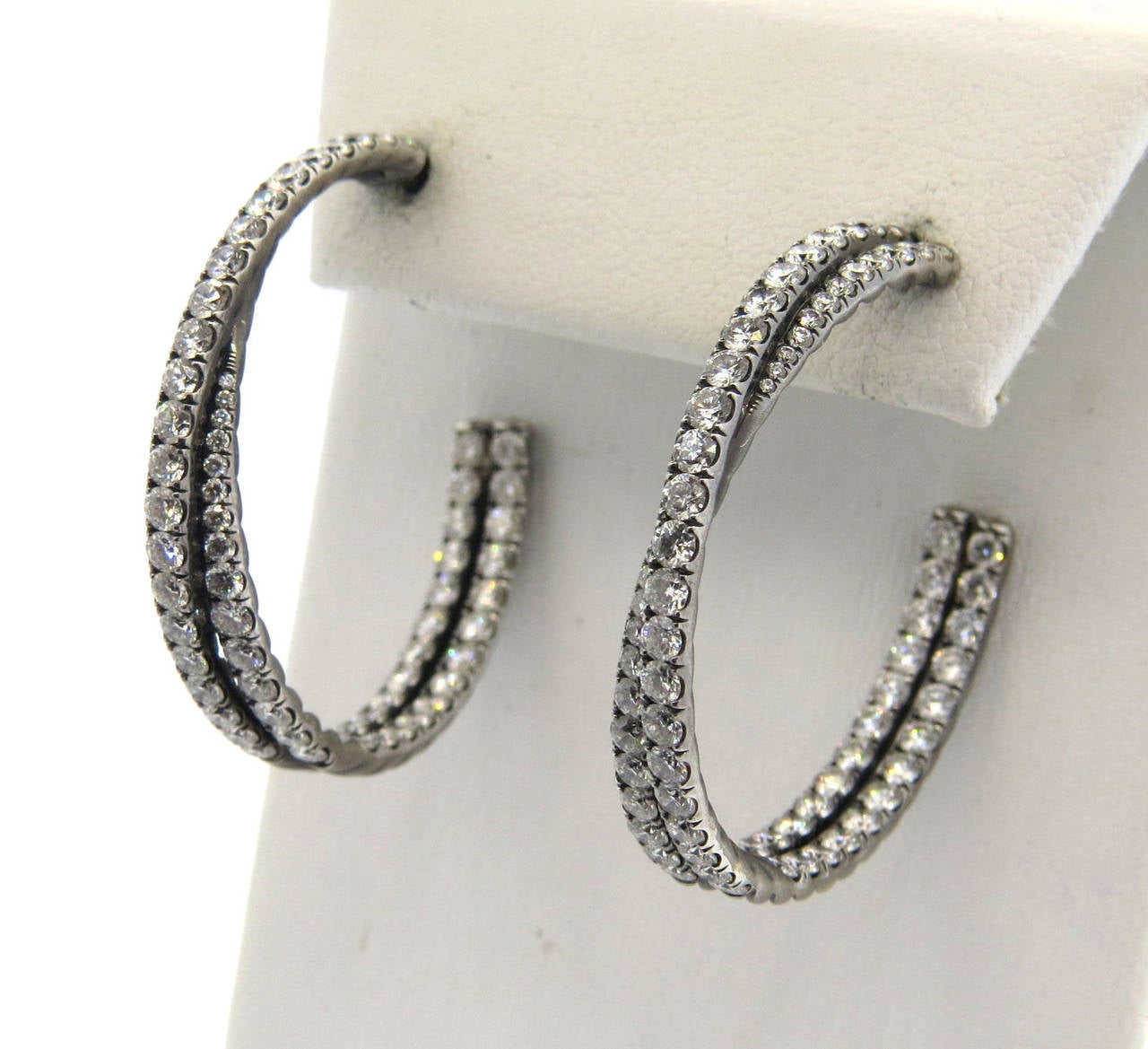 Women's David Yurman 5.20 Carat Diamond Gold Crossover Hoop Earrings