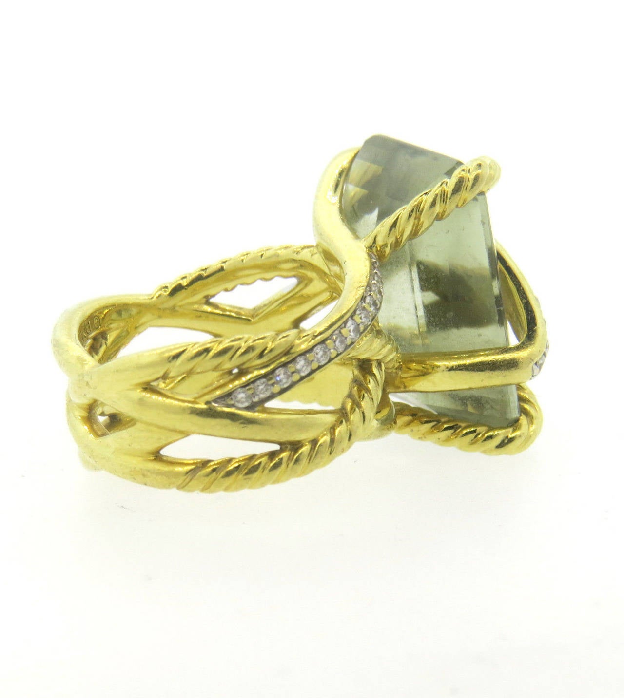 David Yurman Gold Diamond Prasiolite Cable Wrap Ring In Excellent Condition In Lambertville, NJ