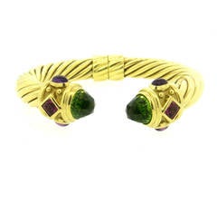 David Yurman Gemstone Gold Renaissance Cable Cuff Bracelet