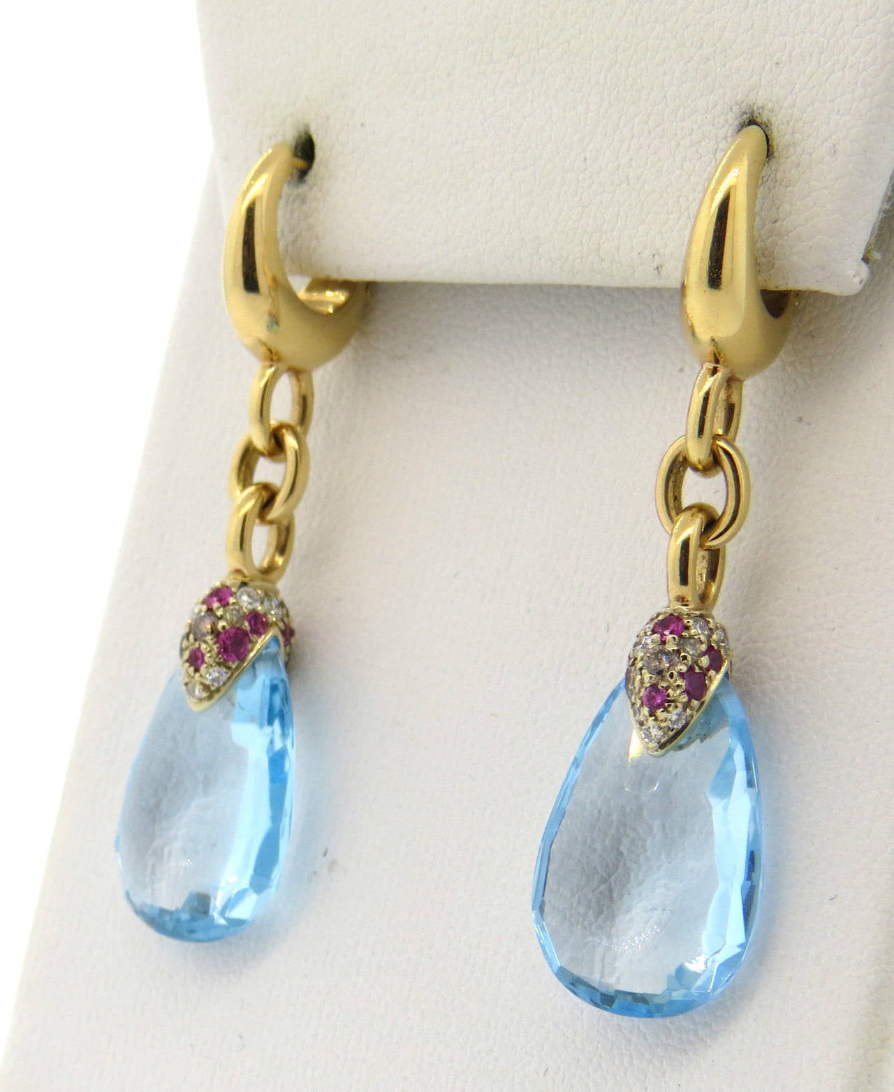 Pomellato Pin Up Blue Topaz Sapphire Diamond Gold Drop Earrings at 1stDibs