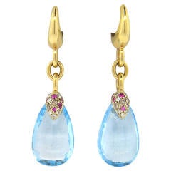 Pomellato Pin Up Blue Topaz Sapphire Diamond Gold Drop Earrings