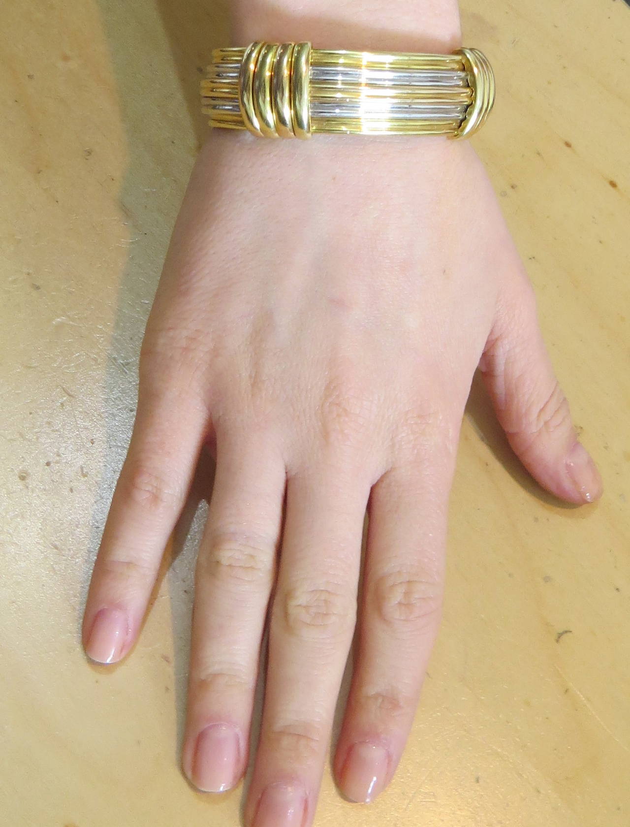 Women's 1970s Luis Gill Tri Color Gold Wide Cuff Bracelet