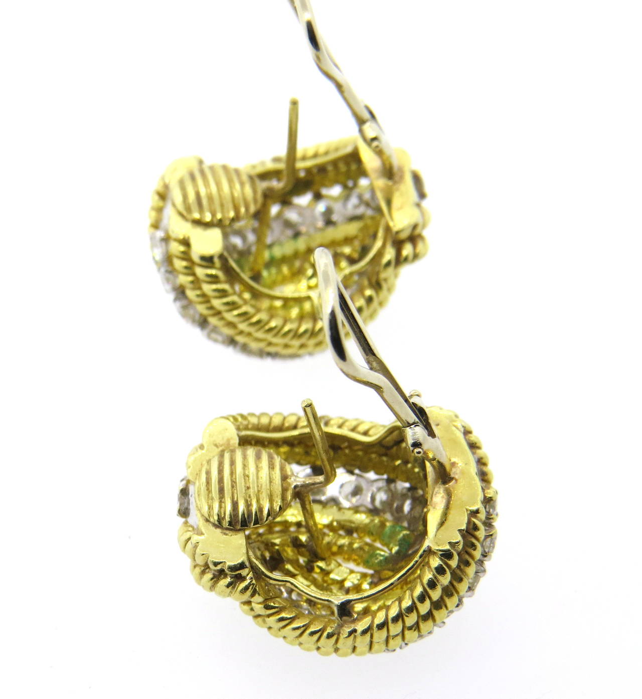 Women's Impressive 1980s Diamond Gold Wire Earrings