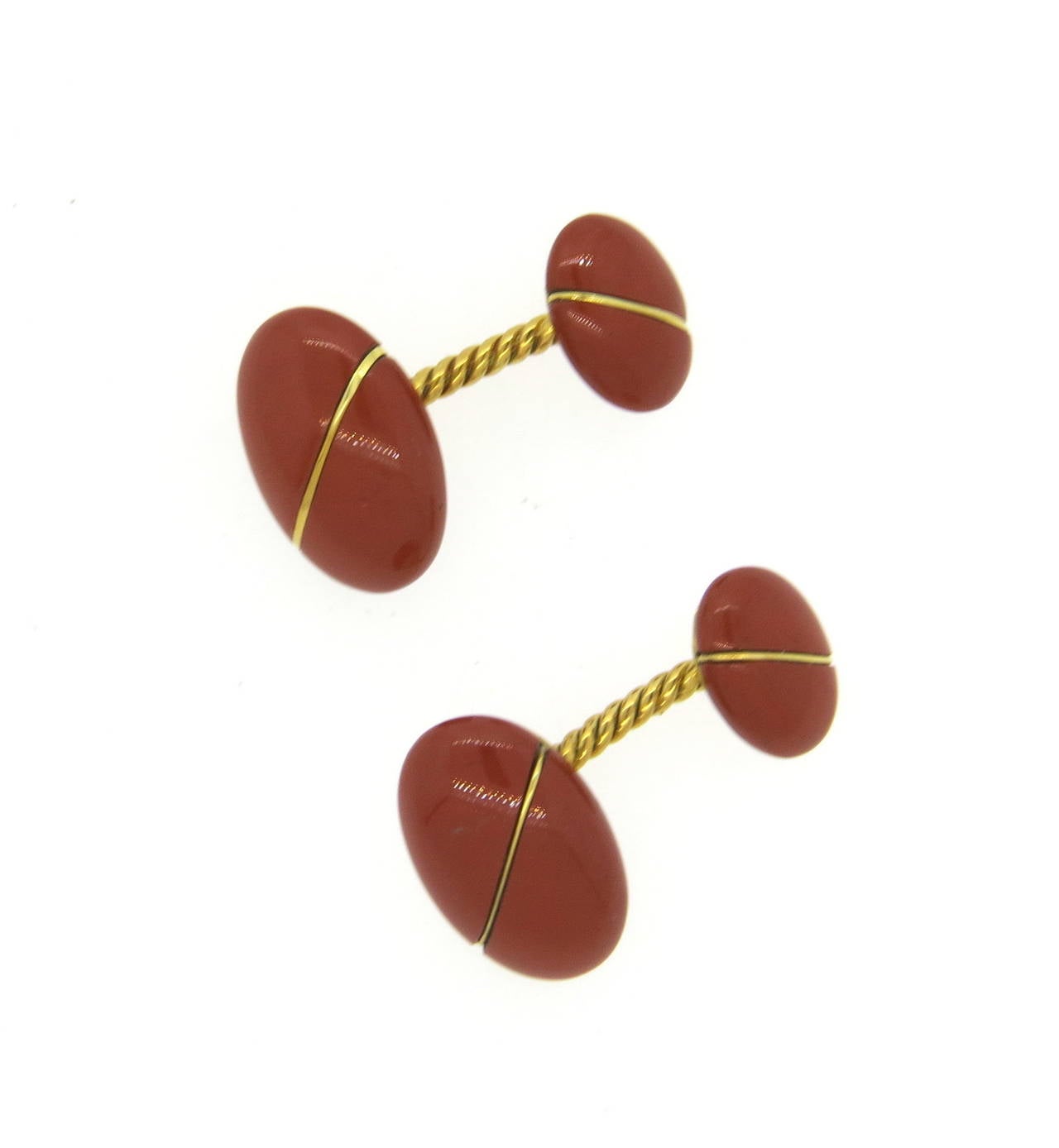 1960s Tiffany & Co. Jasper Gold Cufflinks In Excellent Condition For Sale In Lambertville, NJ