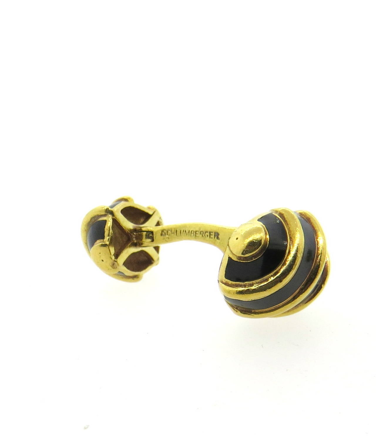 Tiffany & Co. Jean Schlumberger Black Enamel Gold Cufflinks In Excellent Condition In Lambertville, NJ