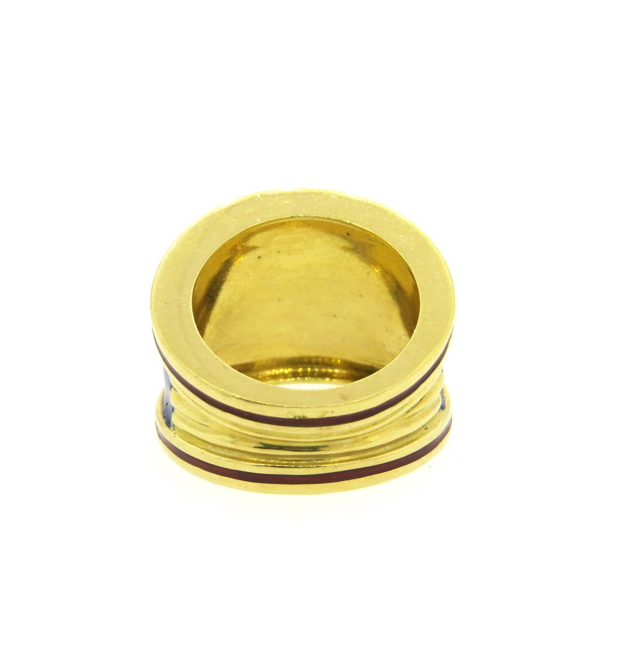 Wide Gold Cigar Enamel Band Ring In Excellent Condition In Lambertville, NJ