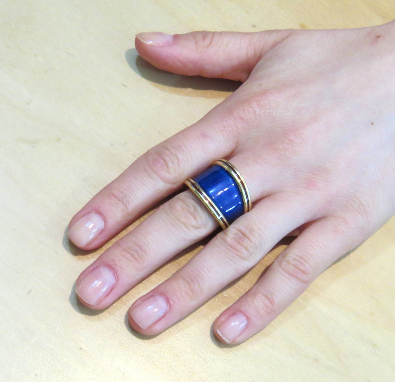 Women's Wide Gold Cigar Enamel Band Ring