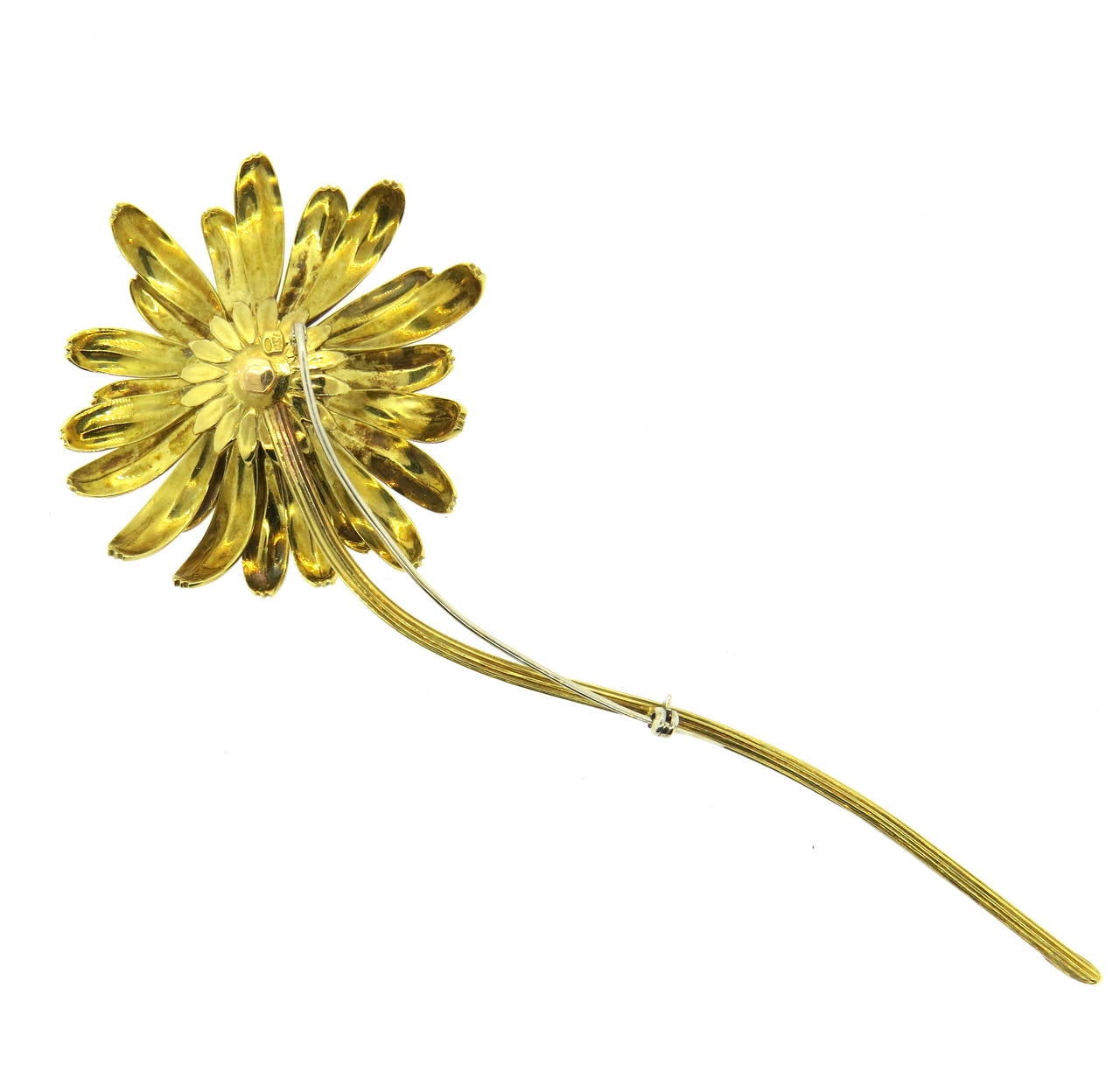 1960s Enamel Diamond Over Sized Gold Daisy Brooch Pin In Excellent Condition In Lambertville, NJ