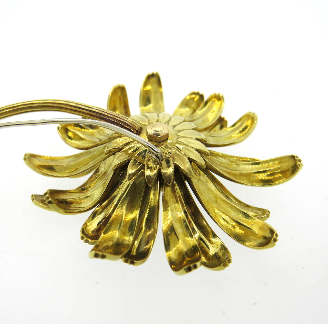 1960s Enamel Diamond Over Sized Gold Daisy Brooch Pin 2