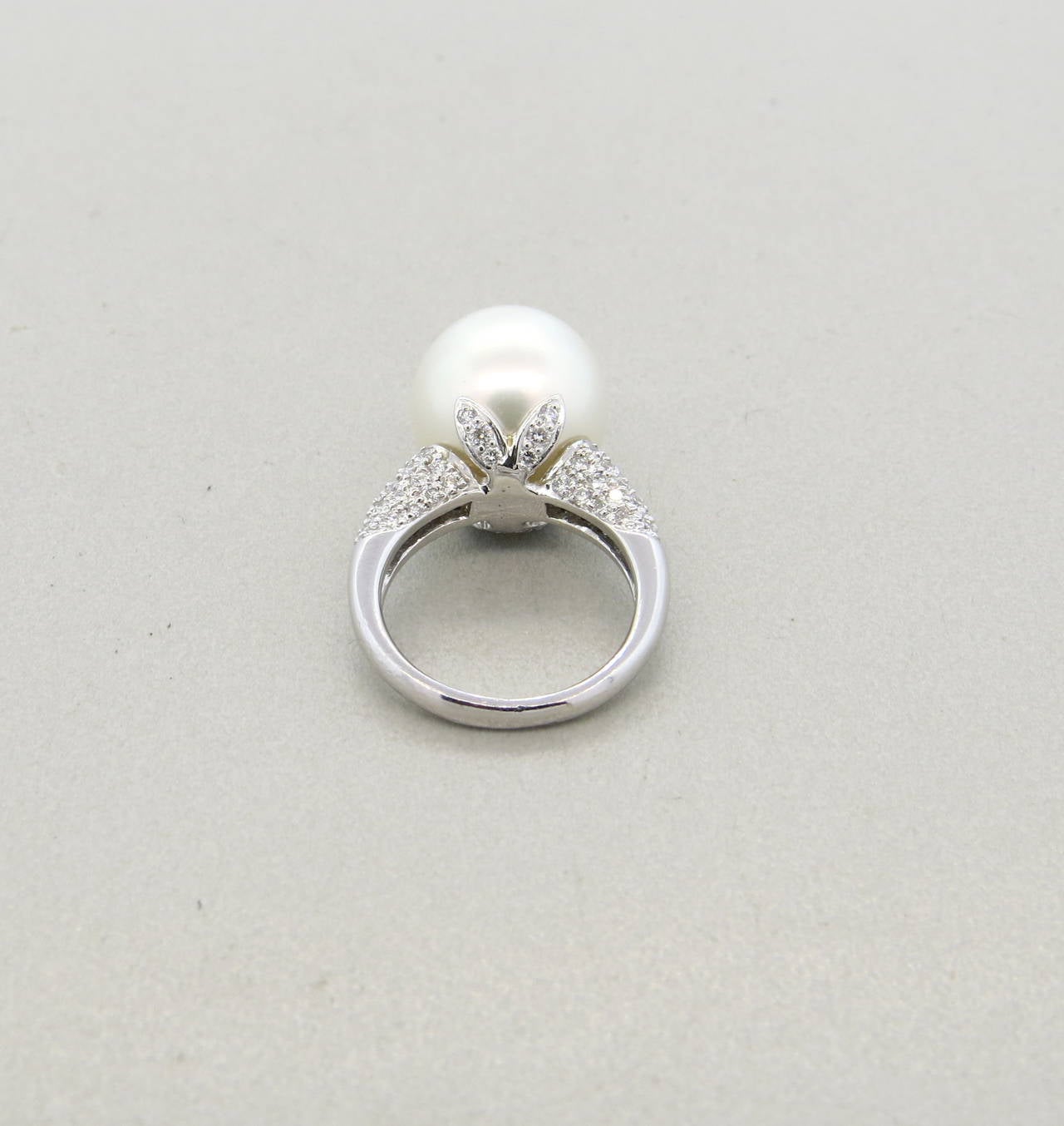 Lovely South Sea Pearl Diamond Platinum Cocktail Ring In Excellent Condition In Lambertville, NJ