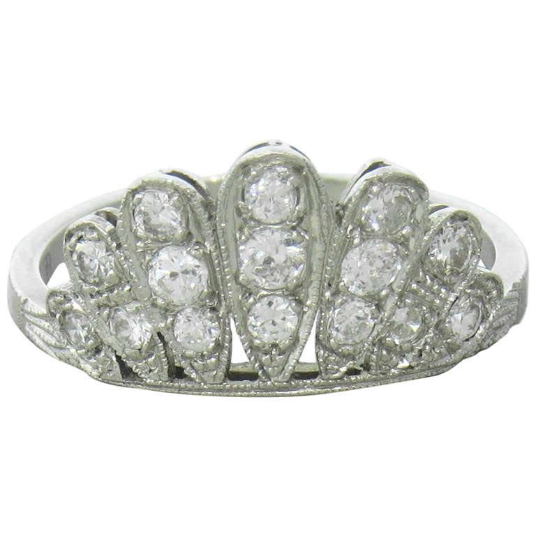 Art Deco Platinum Diamond Wedding Band Guard Ring at 1stDibs